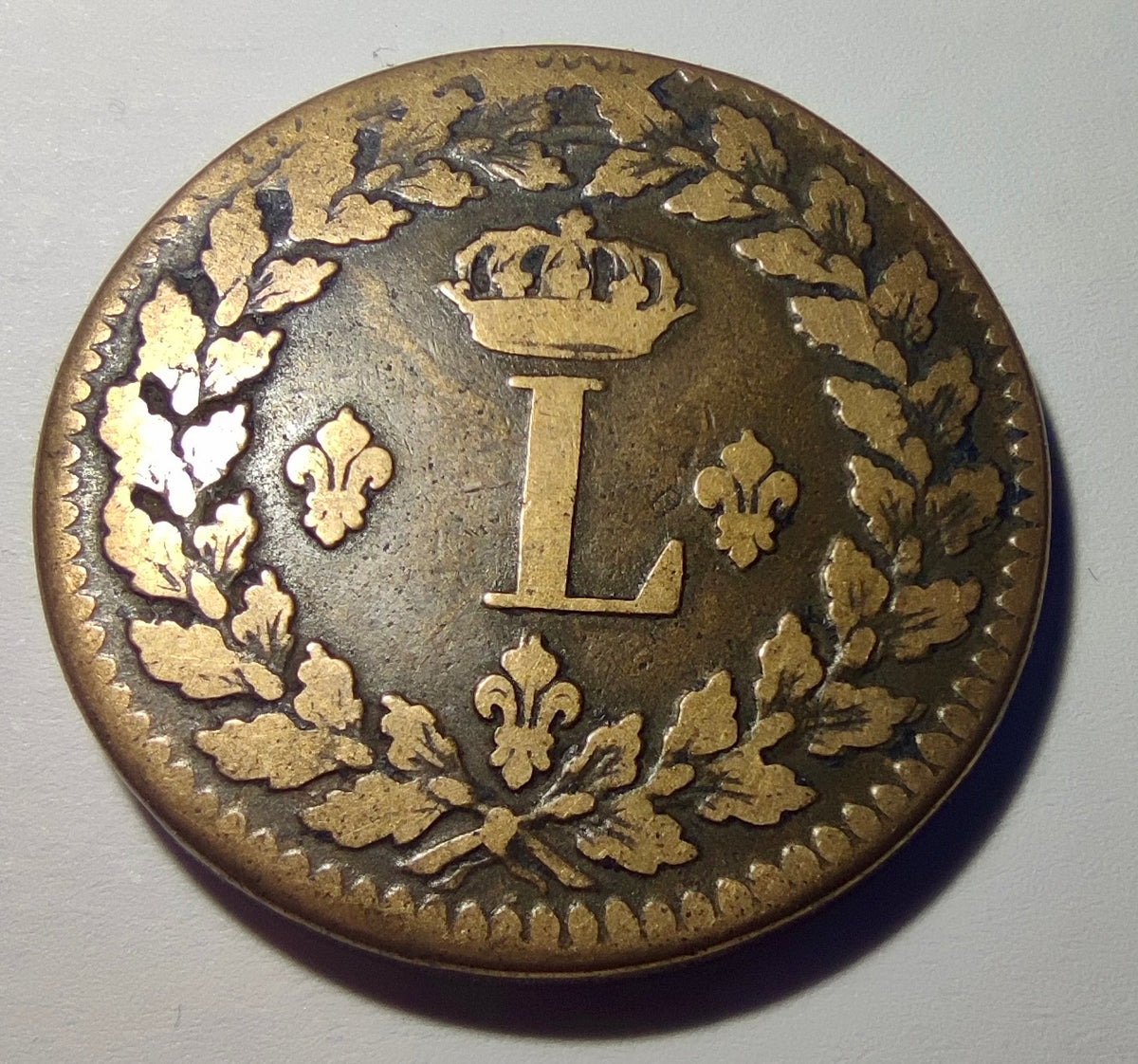 Un décime 1815 BB, siège de Strasbourg, Louis XVIII (L couronné), variété avec points