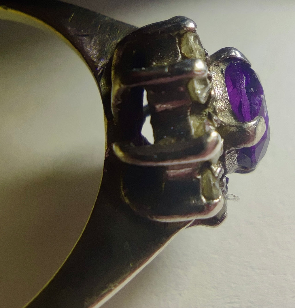 Bague marguerite en argent 925, pierre violette entourée de pierres blanches, taille 54