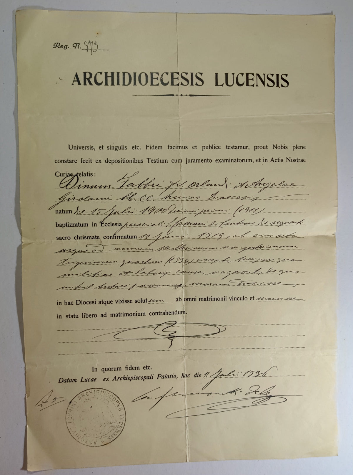 Archives d'un immigré italien, Dino Fabbri (1911-1985) : de Lucques à Alfortville, naturalisation 1939, exode, Berlin 1944, rapatriement - lot de 19 documents et une gourmette