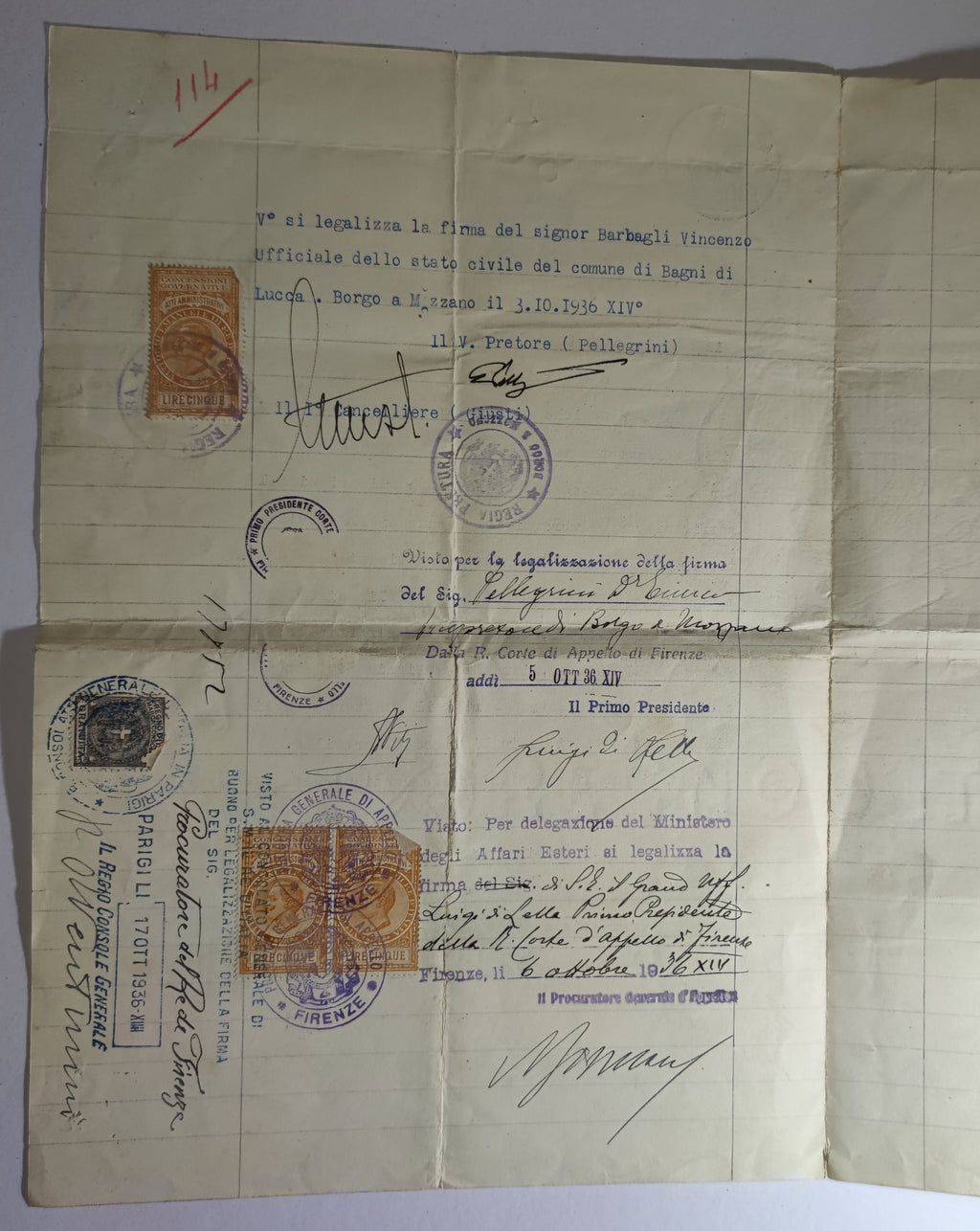 Archives d'un immigré italien, Dino Fabbri (1911-1985) : de Lucques à Alfortville, naturalisation 1939, exode, Berlin 1944, rapatriement - lot de 19 documents et une gourmette