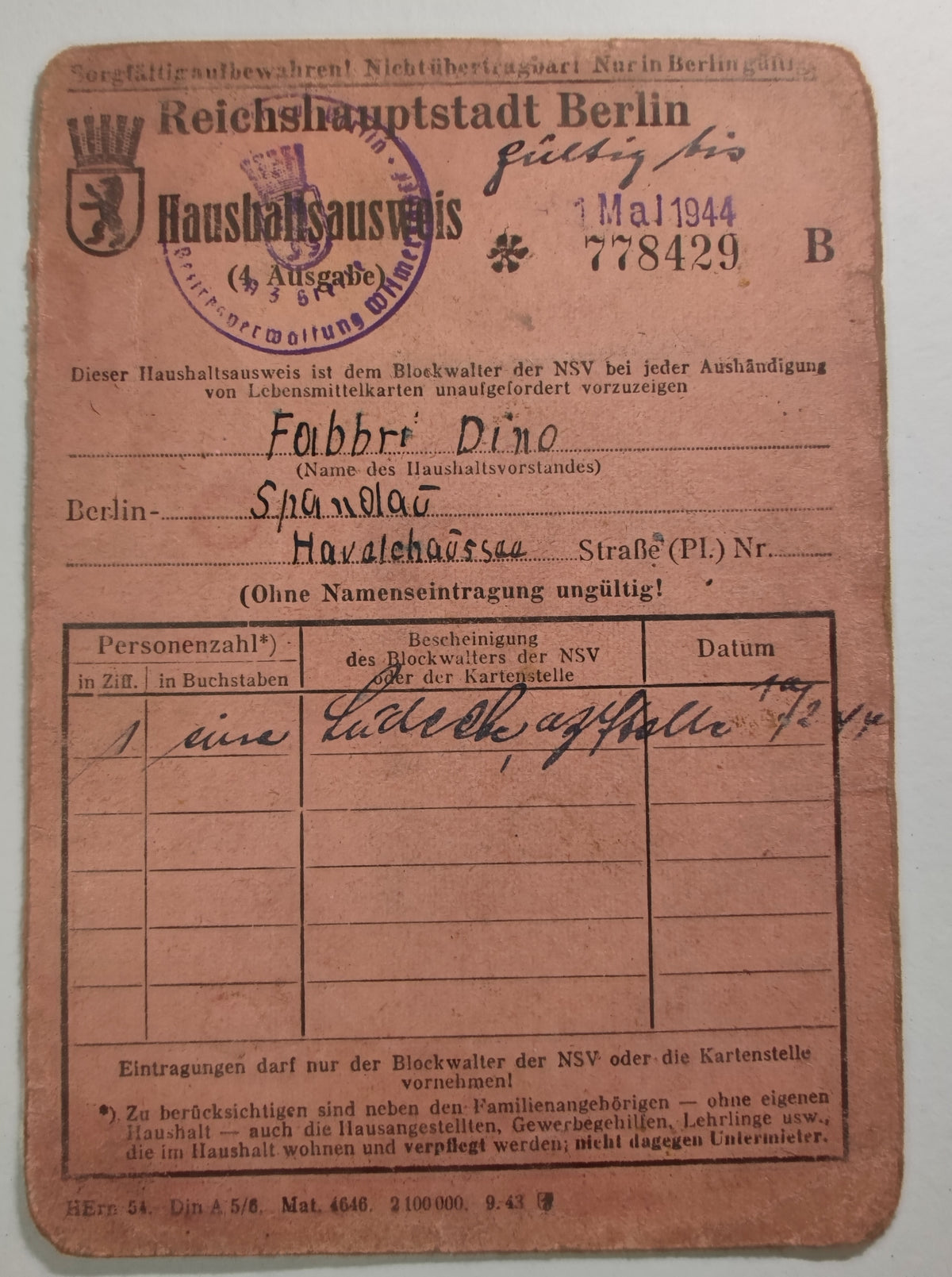 Archives d'un immigré italien, Dino Fabbri (1911-1985) : de Lucques à Alfortville, naturalisation 1939, exode, Berlin 1944, rapatriement - lot de 19 documents et une gourmette