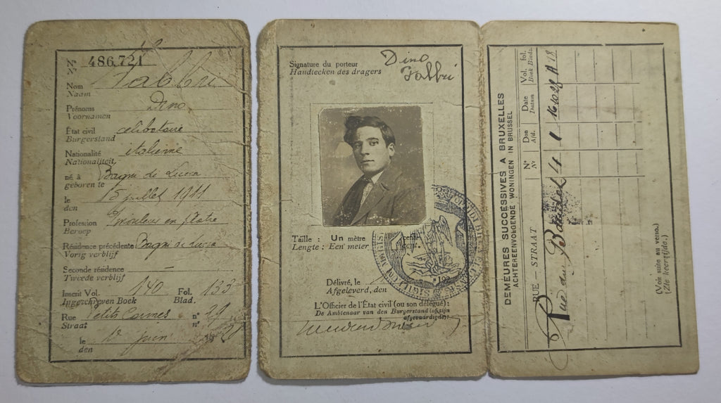Archives d'un immigré italien, Dino Fabbri (1911-1985) : de Lucques à Alfortville, naturalisation 1939, exode, Berlin 1944, rapatriement - lot de 19 documents et une gourmette