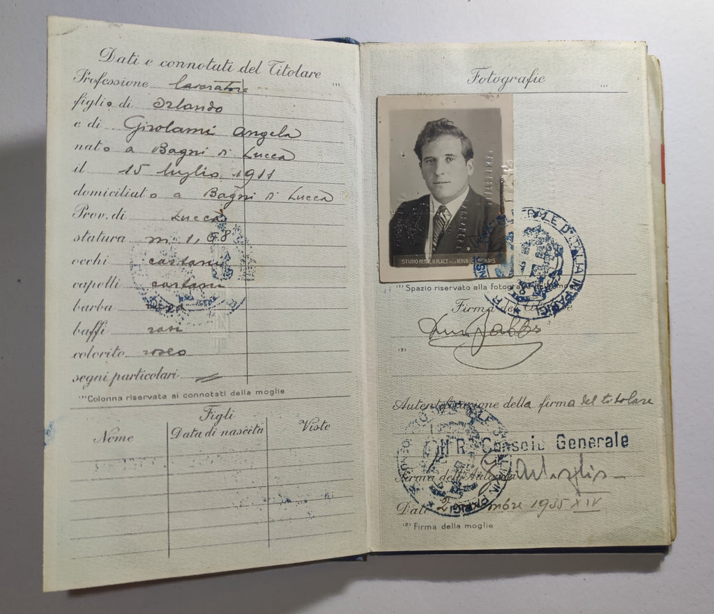 Archives d'un immigré italien, Dino Fabbri (1911-1985) : de Lucques à Alfortville, naturalisation 1939, exode, Berlin 1944, rapatriement - lot de 19 documents et une gourmette