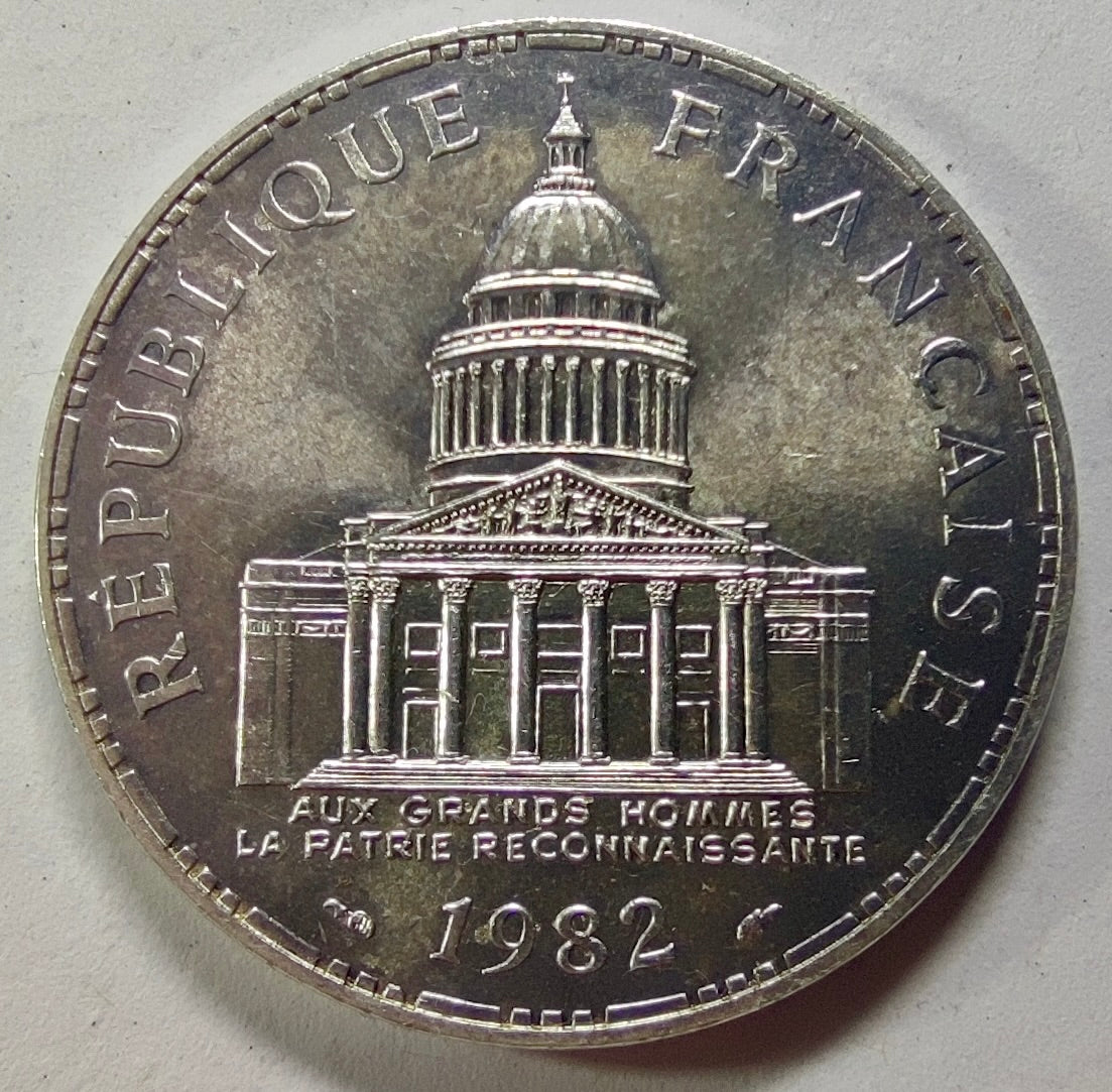 100 francs Panthéon 1982, argent 900, Ve République (première année de frappe)