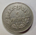 Revers de la 5 francs Lavrillier 1933, deuxième exemplaire, valeur et millésime.