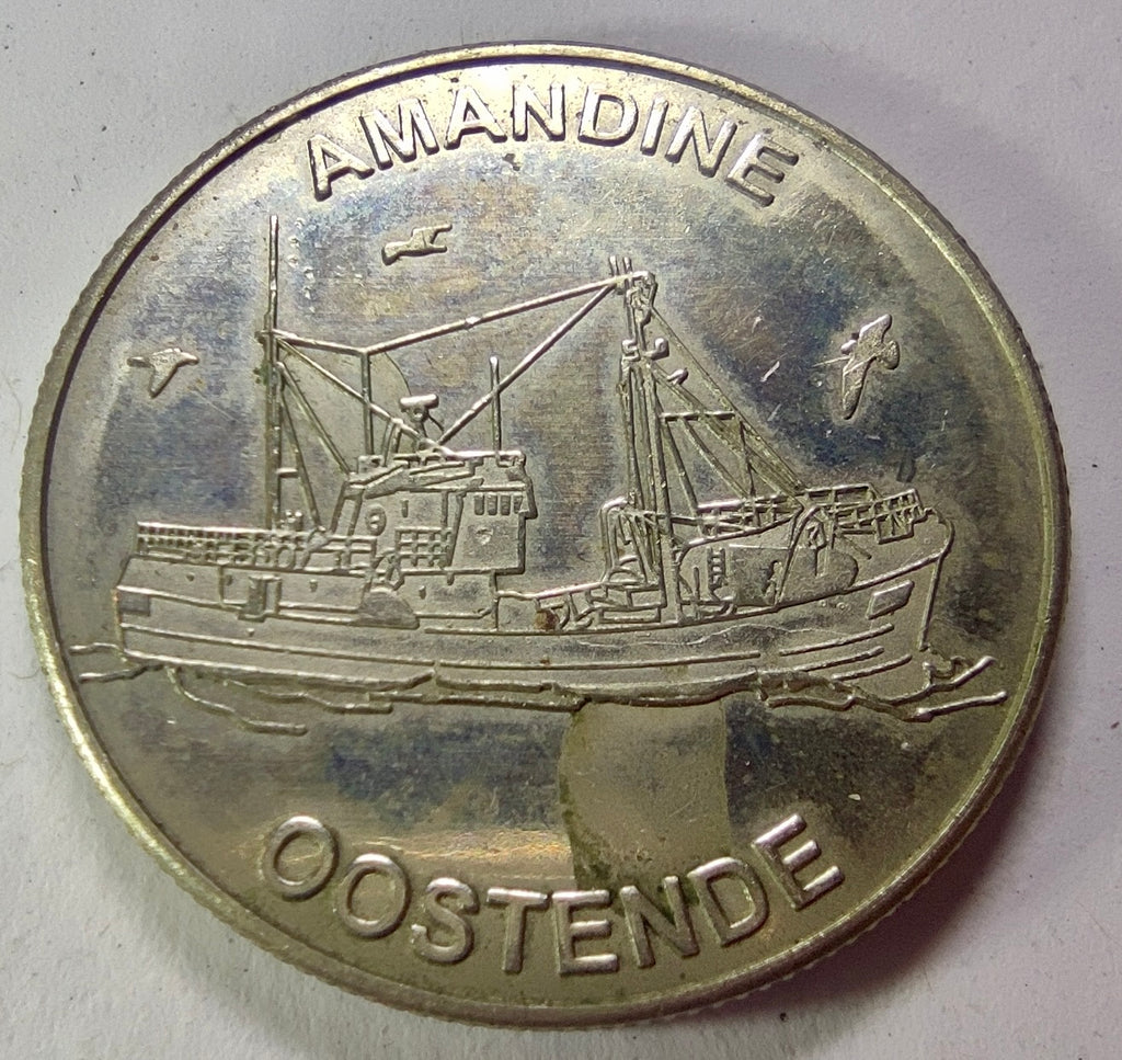 Jeton touristique Belgian Heritage « Amandine, Oostende », chalutier-musée d'Ostende, maillechort (2012)