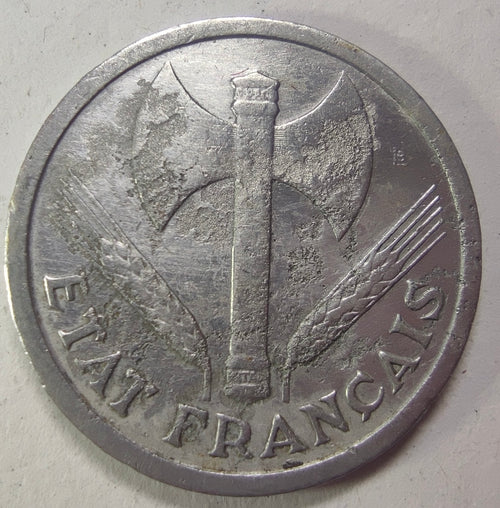 2 francs Francisque 1943 (Paris), aluminium, État français, type Bazor