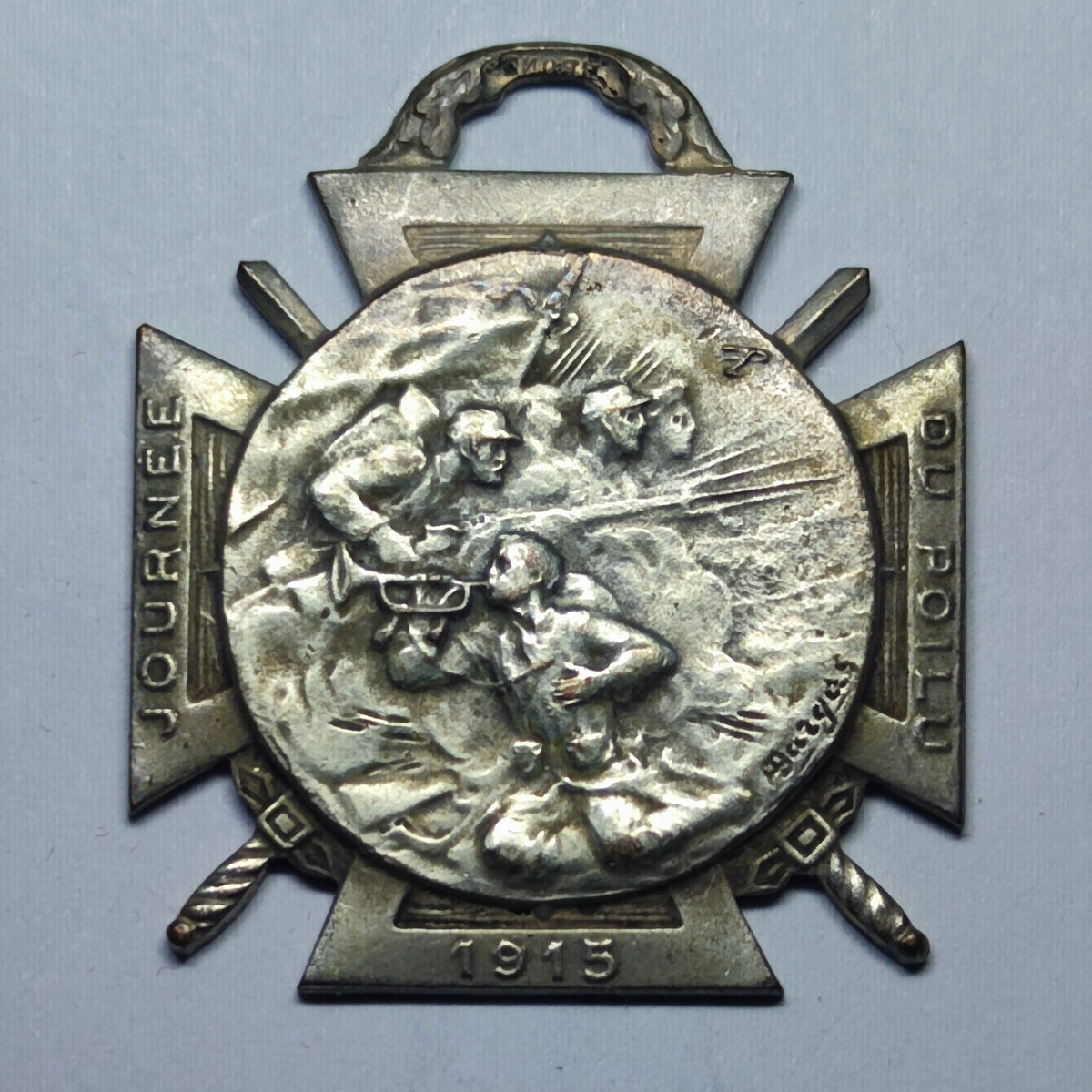 Médaille Journée du Poilu 1915 signée Bargas, bronze argenté – face